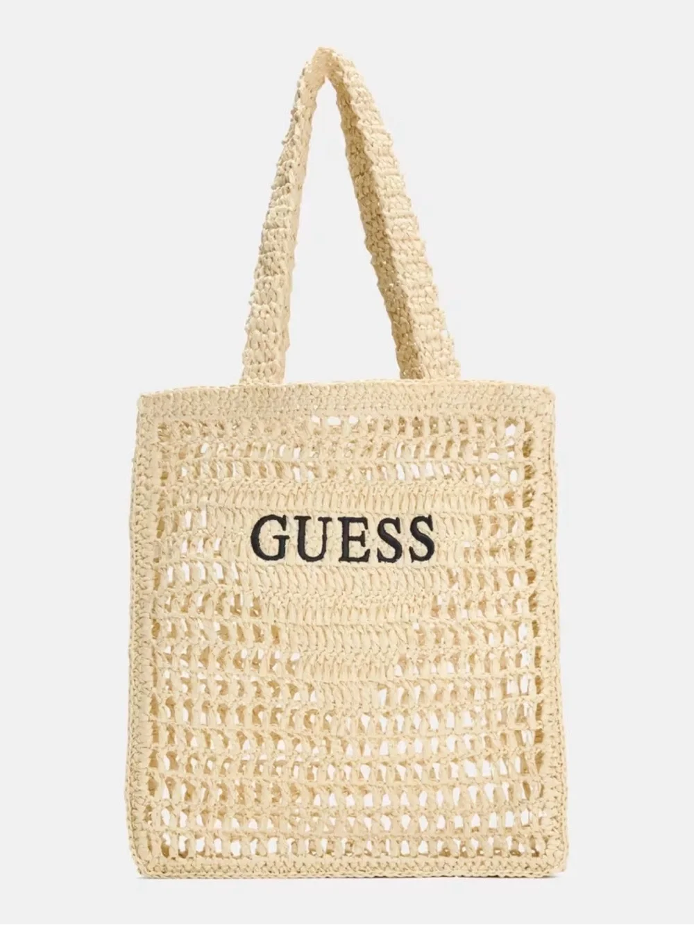 GUESS Cream Crochet Tote with Black Logo